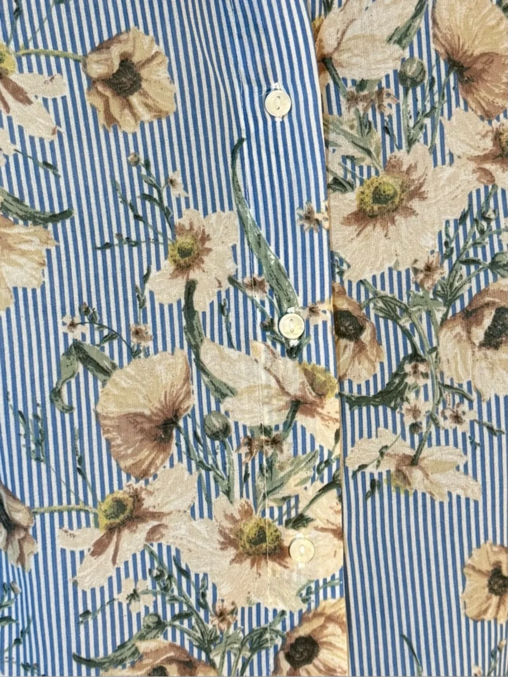 H&M Blouse Women's Sz 6 Blue/White Stripe Floral Hi Low Hem - Picture 3 of 5